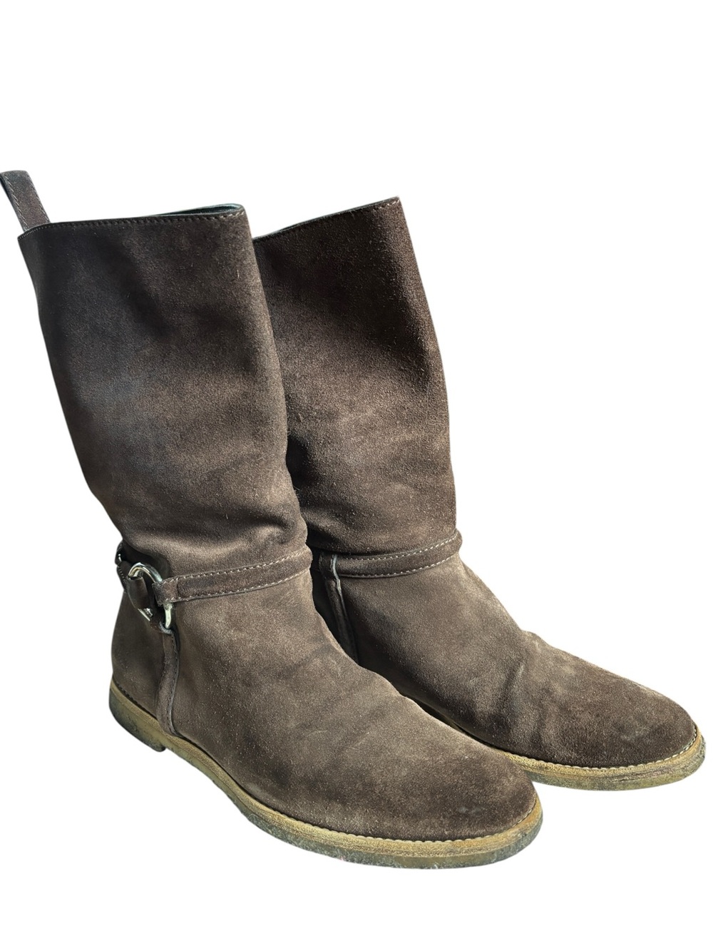 Authenticated Gucci Midcalf Suede Boots, Brown